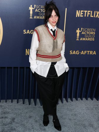 Photo for Billie Eilish wearing Vivienne Westwood arrives at the 30th Annual Screen Actors Guild Awards held at the Shrine Auditorium and Expo Hall on February 24, 2024 in Los Angeles, California, United States. - Royalty Free Image