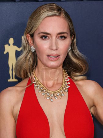 Photo for Emily Blunt wearing Custom Louis Vuitton and Tiffany & Co. jewelry arrives at the 30th Annual Screen Actors Guild Awards held at the Shrine Auditorium and Expo Hall on February 24, 2024 in Los Angeles, California, United States. - Royalty Free Image