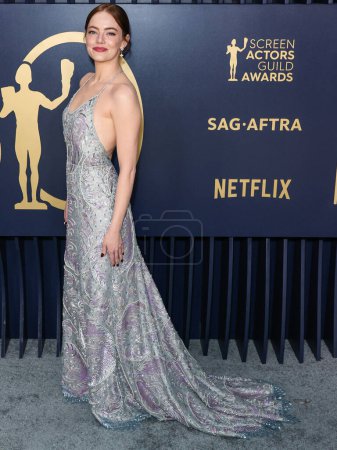 Téléchargez les photos : Emma Stone arrive à la 30e cérémonie annuelle des Screen Actors Guild Awards au Shrine Auditorium and Expo Hall le 24 février 2024 à Los Angeles, Californie, États-Unis. - en image libre de droit