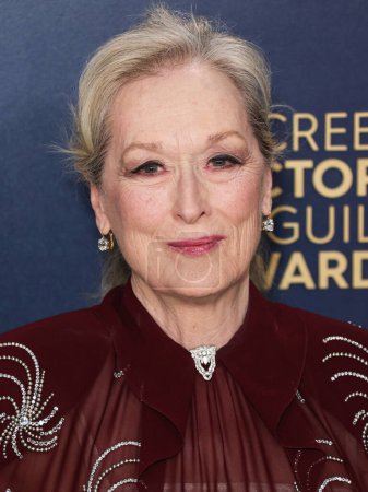 Photo for Meryl Streep wearing Prada arrives at the 30th Annual Screen Actors Guild Awards held at the Shrine Auditorium and Expo Hall on February 24, 2024 in Los Angeles, California, United States. - Royalty Free Image
