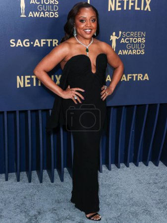 Photo for Quinta Brunson arrives at the 30th Annual Screen Actors Guild Awards held at the Shrine Auditorium and Expo Hall on February 24, 2024 in Los Angeles, California, United States. - Royalty Free Image