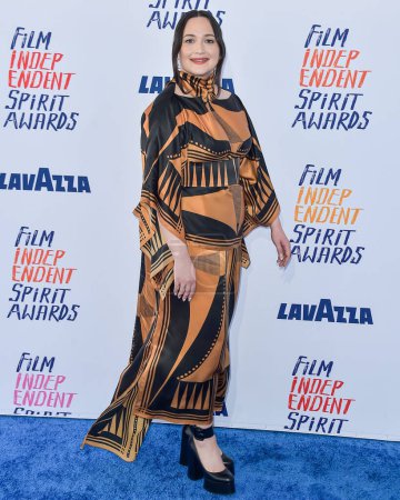 Photo for Lily Gladstone wearing J.Okuna arrives at the 2024 Film Independent Spirit Awards (39th Annual Film Independent Spirit Awards) held at the Santa Monica Beach on February 25, 2024 in Santa Monica, Los Angeles, California, United States. - Royalty Free Image