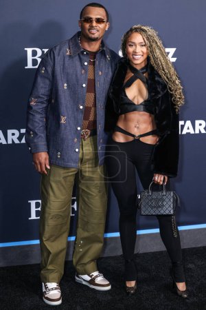 Photo for Deshaun Watson and Jilly Anais arrive at the Los Angeles Premiere Of STARZ' 'BMF' (Black Mafia Family) Season 3 held at the Hollywood Athletic Club on February 29, 2024 in Hollywood, Los Angeles, California, United States. - Royalty Free Image