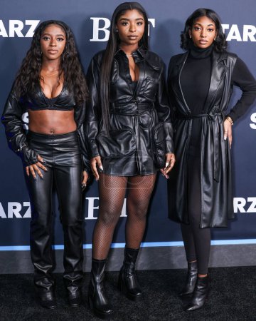 Photo for Zuria Ria, Zuri Renee and Zurika J Moery arrive at the Los Angeles Premiere Of STARZ' 'BMF' (Black Mafia Family) Season 3 held at the Hollywood Athletic Club on February 29, 2024 in Hollywood, Los Angeles, California, United States. - Royalty Free Image