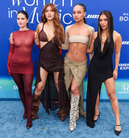 Photo for Wendii Sarmiento, Sofia Oliveira, Alondra Martinez and Laura Buitrago of ANGEL22 arrive at the 2024 Billboard Women In Music held at the YouTube Theater at SoFi Stadium on March 6, 2024 in Inglewood, Los Angeles, California, United States. - Royalty Free Image