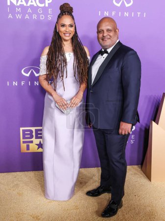 Photo for Ava DuVernay and Paul Garnes arrive at the 55th Annual NAACP Image Awards held at the Shrine Auditorium and Expo Hall on March 16, 2024 in Los Angeles, California, United States. - Royalty Free Image