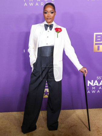 Photo for Keke Palmer wearing Dolce and Gabbana arrives at the 55th Annual NAACP Image Awards held at the Shrine Auditorium and Expo Hall on March 16, 2024 in Los Angeles, California, United States. - Royalty Free Image