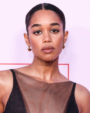 Photo for Laura Harrier wearing earrings by Melinda Maria arrives at the Fashion Trust U.S. Awards 2024 held at a Private Residence on April 9, 2024 in Beverly Hills, Los Angeles, California, United States. - Royalty Free Image