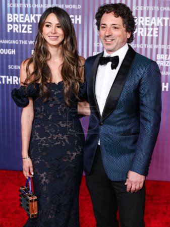 Photo for Gerelyn Gilbert-Soto and Sergey Brin arrive at the 10th Annual Breakthrough Prize Ceremony held at the Academy Museum of Motion Pictures on April 13, 2024 in Los Angeles, California, United States. - Royalty Free Image