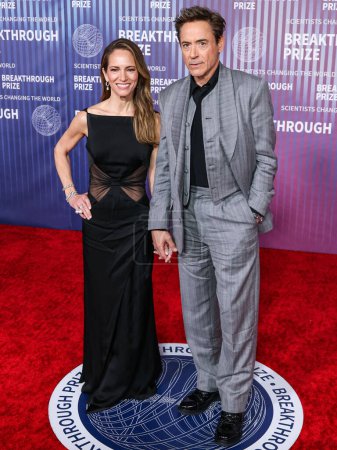 Photo for Susan Downey and husband Robert Downey Jr. arrive at the 10th Annual Breakthrough Prize Ceremony held at the Academy Museum of Motion Pictures on April 13, 2024 in Los Angeles, California, United States. - Royalty Free Image