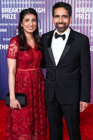Photo for Umaima Marvi and husband Salman Khan arrive at the 10th Annual Breakthrough Prize Ceremony held at the Academy Museum of Motion Pictures on April 13, 2024 in Los Angeles, California, United States. - Royalty Free Image