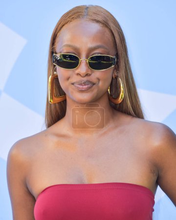 Photo for Justine Skye arrives at the 7th Annual REVOLVE Festival 2024 during the 2024 Coachella Valley Music And Arts Festival - Weekend 1 - Day 2 held at the Parker Palm Springs Hotel on April 13, 2024 in Palm Springs, Riverside County, California - Royalty Free Image