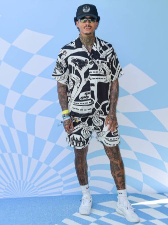 Photo for Nyjah Huston arrives at the 7th Annual REVOLVE Festival 2024 during the 2024 Coachella Valley Music And Arts Festival - Weekend 1 - Day 2 held at the Parker Palm Springs Hotel on April 13, 2024 in Palm Springs, Riverside County, California - Royalty Free Image