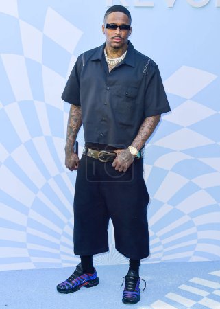 Photo for YG arrives at the 7th Annual REVOLVE Festival 2024 during the 2024 Coachella Valley Music And Arts Festival - Weekend 1 - Day 2 held at the Parker Palm Springs Hotel on April 13, 2024 in Palm Springs, Riverside County, California, United States. - Royalty Free Image