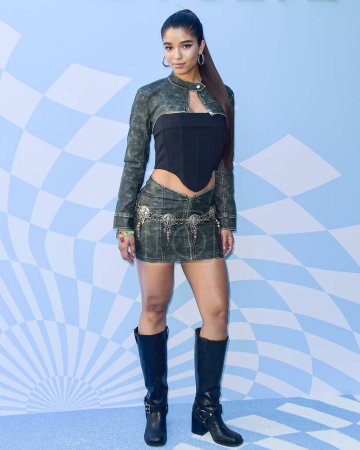 Photo for Yovanna Ventura arrives at the 7th Annual REVOLVE Festival 2024 during the 2024 Coachella Valley Music And Arts Festival - Weekend 1 - Day 2 held at the Parker Palm Springs Hotel on April 13, 2024 in Palm Springs, Riverside County, California - Royalty Free Image