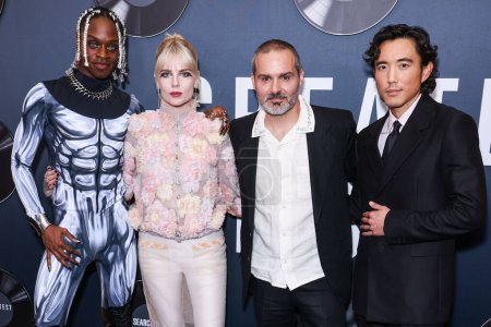 Photo for Austin Crute, Lucy Boynton, Ned Benson and Justin H. Min arrive at the Los Angeles Premiere Of Searchlight Pictures' 'The Greatest Hits' held at the El Capitan Theatre on April 15, 2024 in Hollywood, Los Angeles, California, United States. - Royalty Free Image