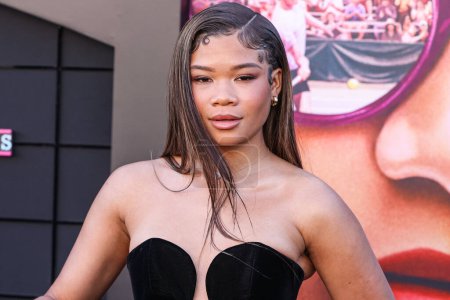 Photo for Storm Reid wearing a Raiss Vanessa dress and David Yurman jewelry arrives at the Los Angeles Premiere Of Amazon MGM Studios' 'Challengers' held at Westwood Village Theater on April 16, 2024 in Westwood, Los Angeles, California, United States. - Royalty Free Image