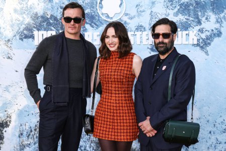 Photo for Rupert Friend, Maude Apatow and Jason Schwartzman arrive at the Montblanc Meisterstuck 100th Anniversary Gallery held at Paramour Estate on May 1, 2024 in Silver Lake, Los Angeles, California, United States.Agency - Royalty Free Image