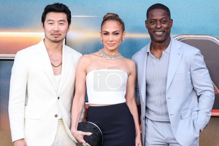 Photo for Simu Liu, Jennifer Lopez (JLo) and Sterling K. Brown arrive at the Los Angeles Premiere Of Netflix's 'Atlas' held at The Egyptian Theatre Hollywood on May 20, 2024 in Hollywood, Los Angeles, California, United States. - Royalty Free Image