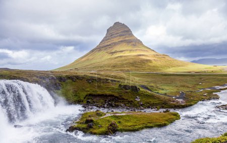 Photo for Panoramic view of iconic kirkjufell mountain in iceland with waterfall in foreground - beautiful nature concept - Royalty Free Image