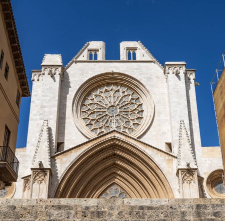 Photo for View of the facade with the staircase of the cathedral santa maria of tarragona spain - Royalty Free Image