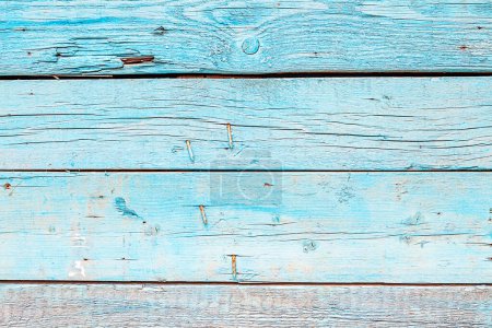 Foto de Primer plano de una textura de panel de madera - Antiguo fondo de tablón de madera pintado en tonos azules claros - Imagen libre de derechos