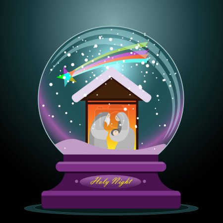 Illustration for Illustration of the holy birth of Jesus Christ in the hut with Mary and Joseph inside a crystal ball - concept of the nativity - Royalty Free Image