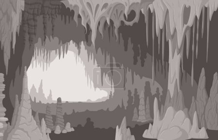 Cueva de estalactitas y estalagmitas, caverna de piedra caliza natural. Geología de dibujos animados formación de crecimiento mineral, rocas naturales arco ilustración vectorial plana. Cueva de formación de caliza