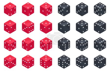Illustration for Isometric dice, board game cubes. Gambling poker and backgammon dice, casino gambling pieces isolated 3d vector illustration set on white background - Royalty Free Image