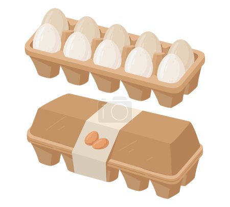 Ilustración de Embalaje huevos de pollo. Huevos de tienda de comestibles de dibujos animados en caja de cartón, alimentos orgánicos saludables ilustración vector plano sobre fondo blanco - Imagen libre de derechos