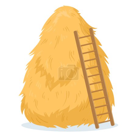Téléchargez les illustrations : Cartoon rural haystack. Stacked fodder straw, agricultural farm hay heap, dried haycock vector background illustration on white background - en licence libre de droit