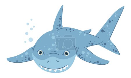 Illustration for Cartoon shark. Cute swimming ocean shark creature, marine predator mascot. Underwater shark predator flat vector symbols illustration - Royalty Free Image