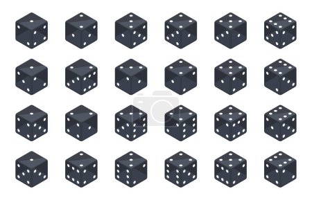 Illustration for Isometric gambling dice. Board game 3d cubes, poker and backgammon dice, casino gambling pieces flat vector illustration set on white background - Royalty Free Image