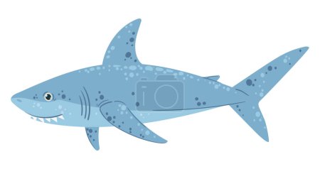 Illustration for Ocean swimming shark. Cartoon cute shark creature, underwater marine shark predator flat vector illustration on white background - Royalty Free Image
