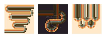 Ilustración de Abstract geometric posters. Retro striped 70s backgrounds, vintage 1960s halftone texture flat vector backgrounds set - Imagen libre de derechos