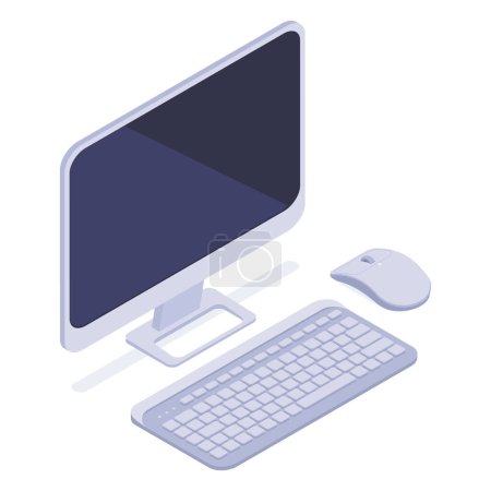 Ilustración de Isometric 3d gadgets. Keyboard, PC and mouse, modern digital electronic elements isolated vector illustration set - Imagen libre de derechos