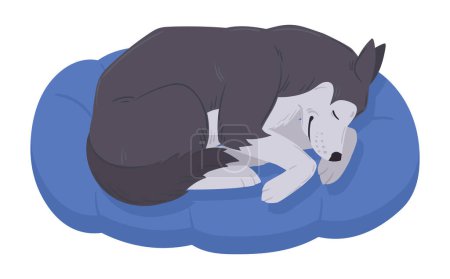 Illustration for Cartoon sleeping husky. Cute resting husky dog, sleeping on dog bed husky pet, happy domestic pedigree puppy flat vector illustration - Royalty Free Image