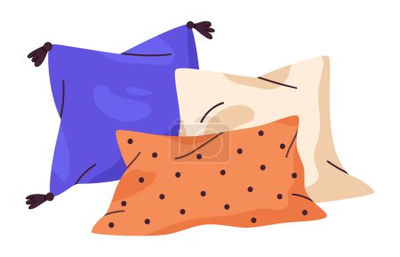 Illustration for Flat cartoon pillows. Home interior textile, bamboo or feather cushion, soft cozy pillows flat vector illustration - Royalty Free Image