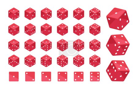 Illustration for Isometric red dice cubes. Backgammon, casino gambling pieces, board games and poker dice 3d vector illustration set - Royalty Free Image