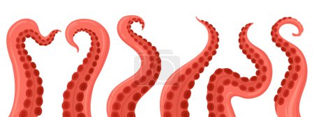 Illustration for Ocean squid tentacles. Cartoon octopus palpus, twisted limbs with suckers flat vector background illustration - Royalty Free Image