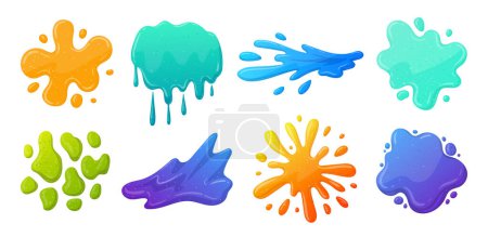 Illustration for Cartoon slime splatters. Sticky goo liquid slime, colorful mucus splashes. Jelly dripping spots flat vector illustration collection - Royalty Free Image