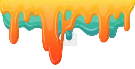 Illustration for Sticky slime splash. Cartoon dripping slime border, liquid mucus flat vector background illustration - Royalty Free Image