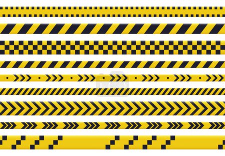 Illustration for Yellow warning tape. Caution police crime line, security danger tapes. Do not cross ribbons flat vector illustration set - Royalty Free Image