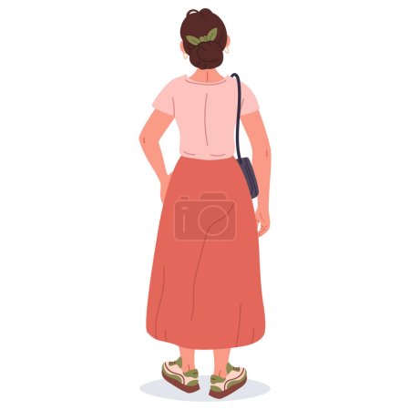 Ilustración de Vista de la mujer desde atrás. Carácter femenino en posición trasera. Chica de moda vector plano Ilustración - Imagen libre de derechos