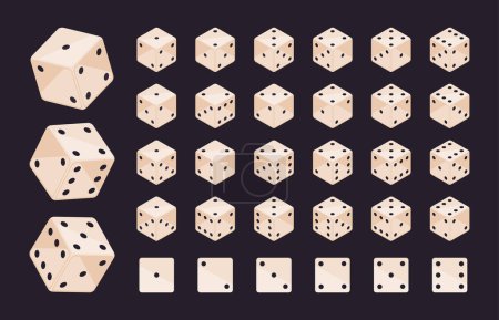 Illustration for Isometric gambling dice. Casino games cube pieces, backgammon dice. Board games and poker dice 3d vector illustration set - Royalty Free Image