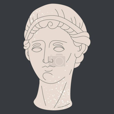 Téléchargez les illustrations : Sculpture de tête antique. Sculpture de déesse grecque en marbre, ancienne tête romaine de style classique illustration vectorielle plate isolée - en licence libre de droit