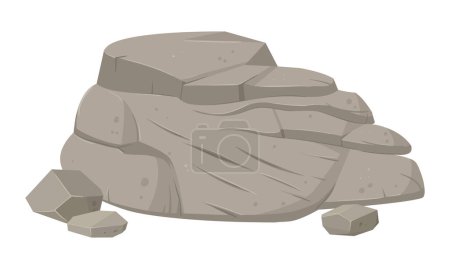Téléchargez les illustrations : Roche grise granit. Dessin animé rocher pierre rocheuse, pierre de montagne vecteur plat illustration sur fond blanc - en licence libre de droit
