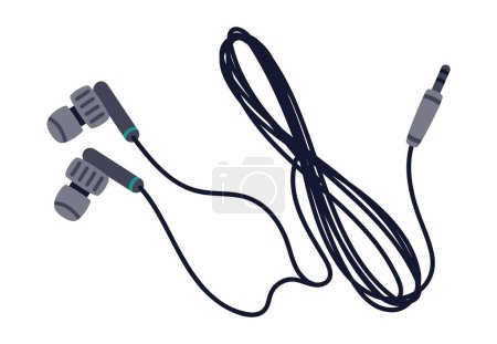 Ilustración de Auriculares con cable de audio. Dispositivo electrónico para escuchar música en el oído. Vector plano de dibujos animados Ilustración sobre fondo blanco - Imagen libre de derechos