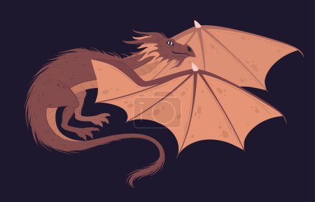 Ilustración de Dragón volador de dibujos animados. Dragón mágico alado, reptil de fantasía. Hada fuego respiración dragón plano vector ilustración - Imagen libre de derechos