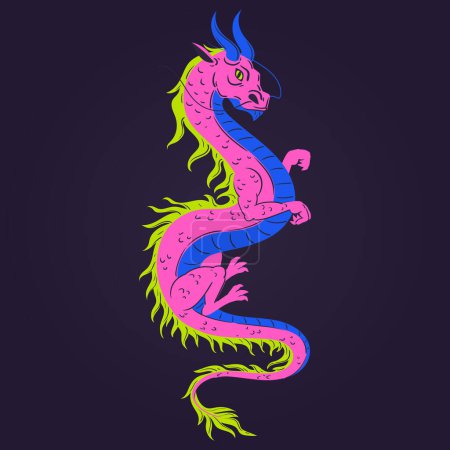 Illustration for Cartoon dragon. Chinese zodiac sign, mythological asian creature. Magic fantasy reptile flat vector illustration - Royalty Free Image